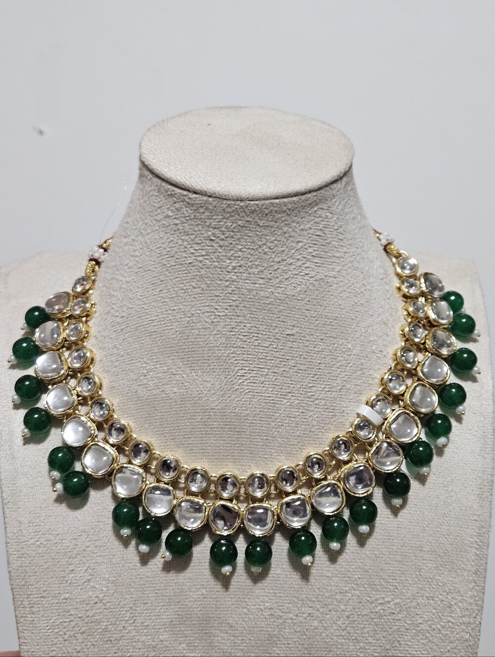 Aheli Indian Bollywood Kundan Necklace Earrings Set Green Gold - Picture 2 of 9
